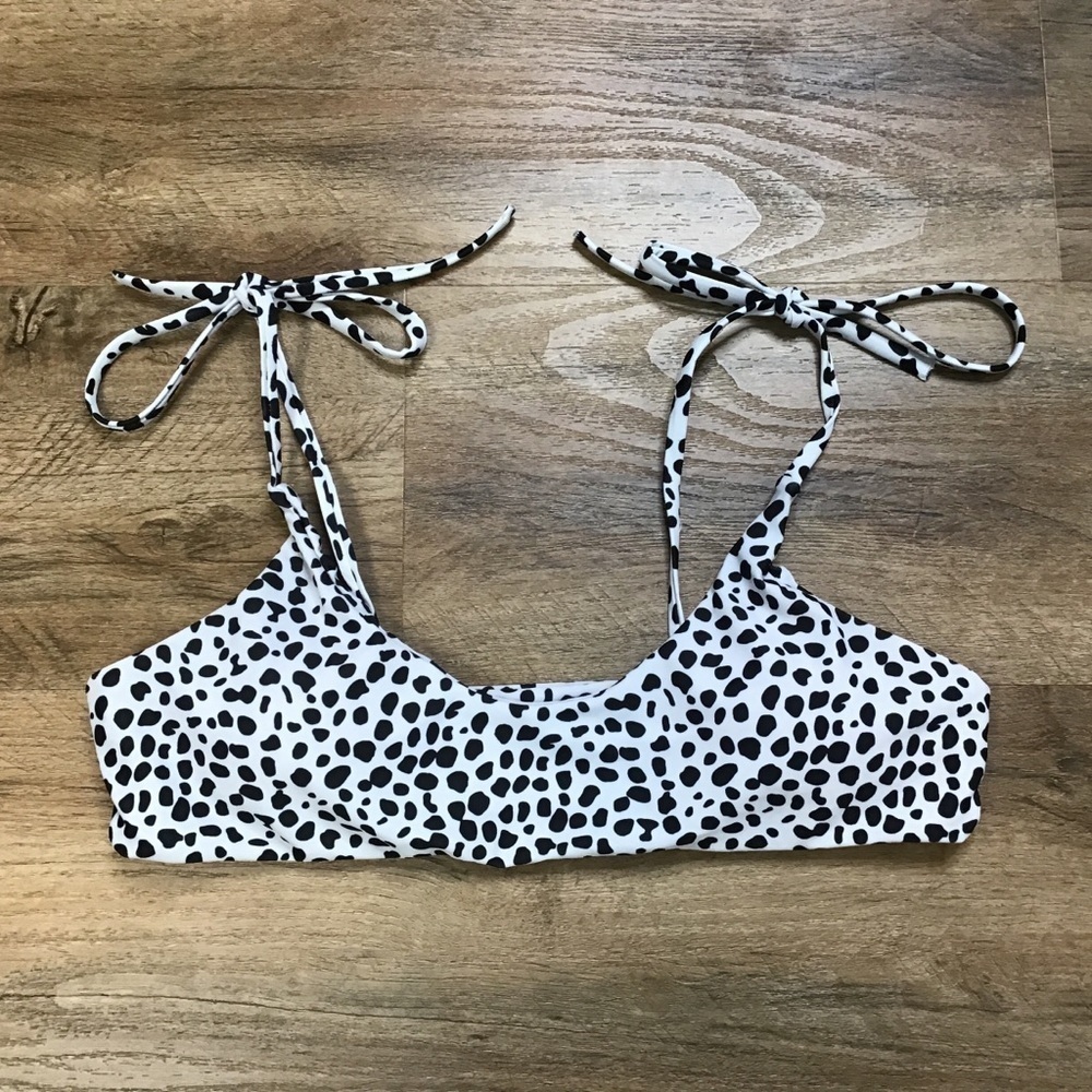 SHEIN Bikini Top Shoulder Tie Spotted Dots White Black Size L